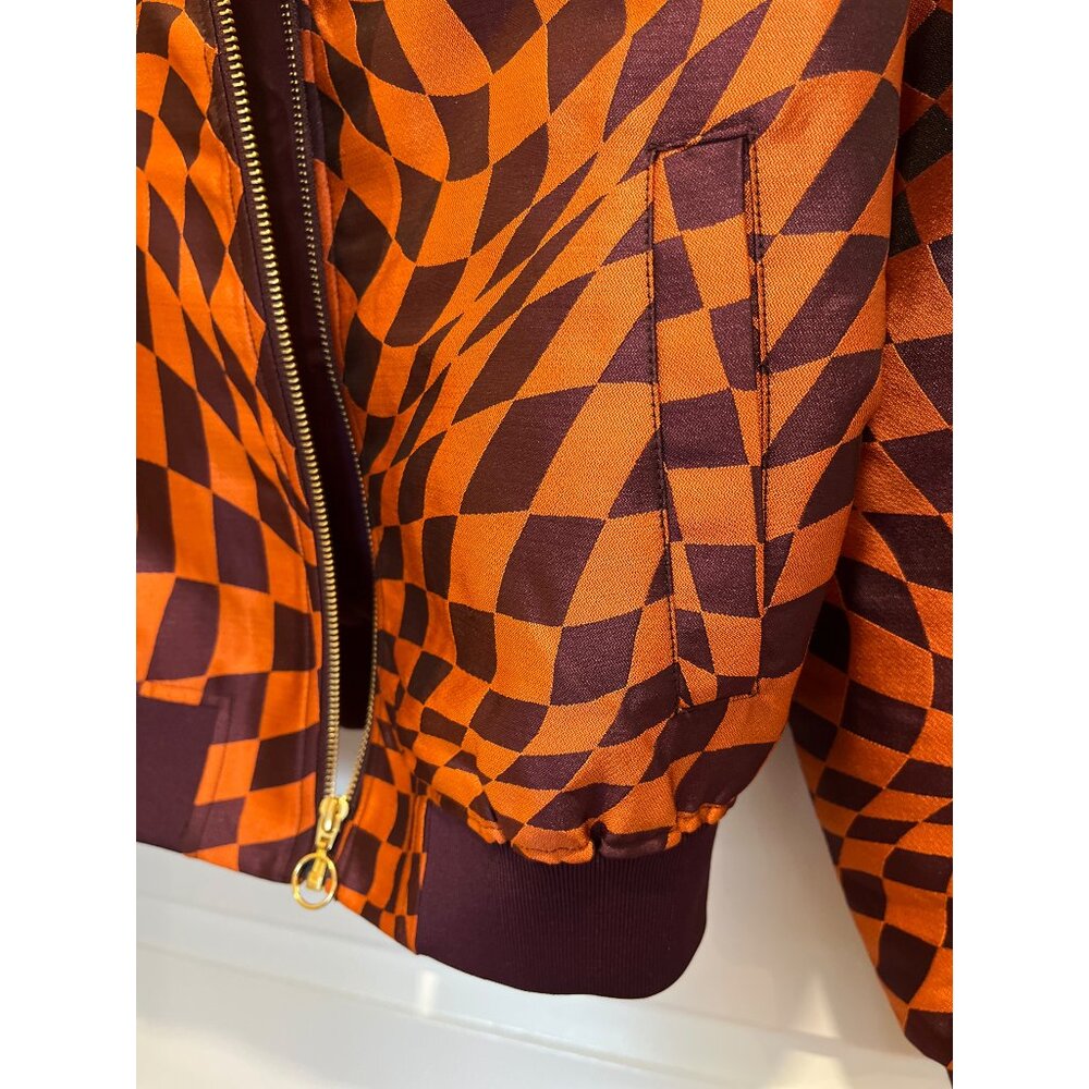 Gorman Bomber Jacket in Orange & Purple Jacquard, Size 6, Like New - Picture 11 of 16